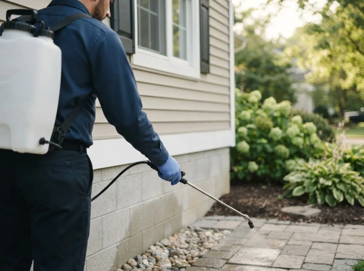 Pest control technician inspecting a home in Eyota, MN